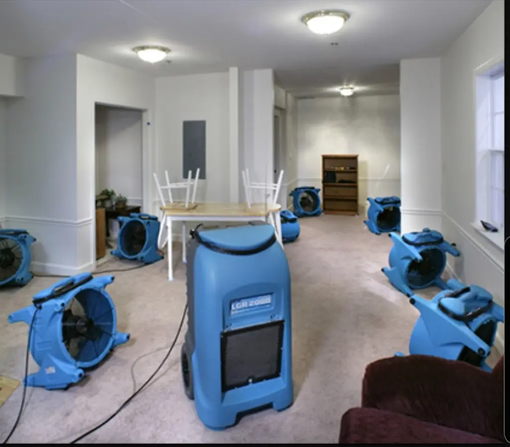 Air movers and dehumidifier setup for Water Damage Restoration in Green Valley